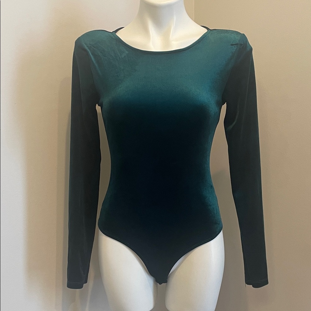 Shinestar Teal Velvet Long-Sleeve Bodysuit